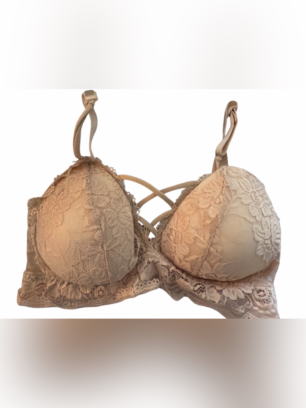 Hayden Beige Lace Push-Up Bra with Crisscross Front NWOT